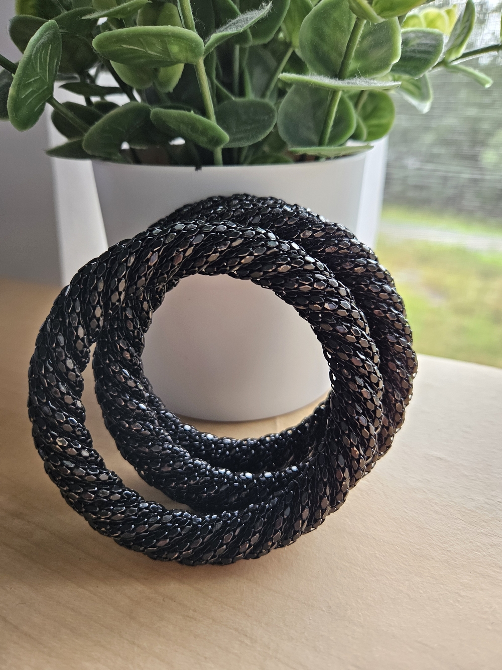 Black Twisted Mesh Coil Bracelet - Women Jewelry